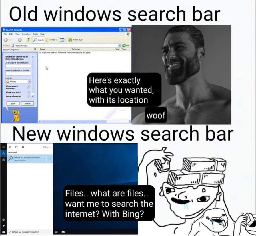 old vs new windows search bar