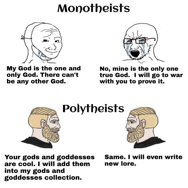 Monotheist vs polytheist - meme