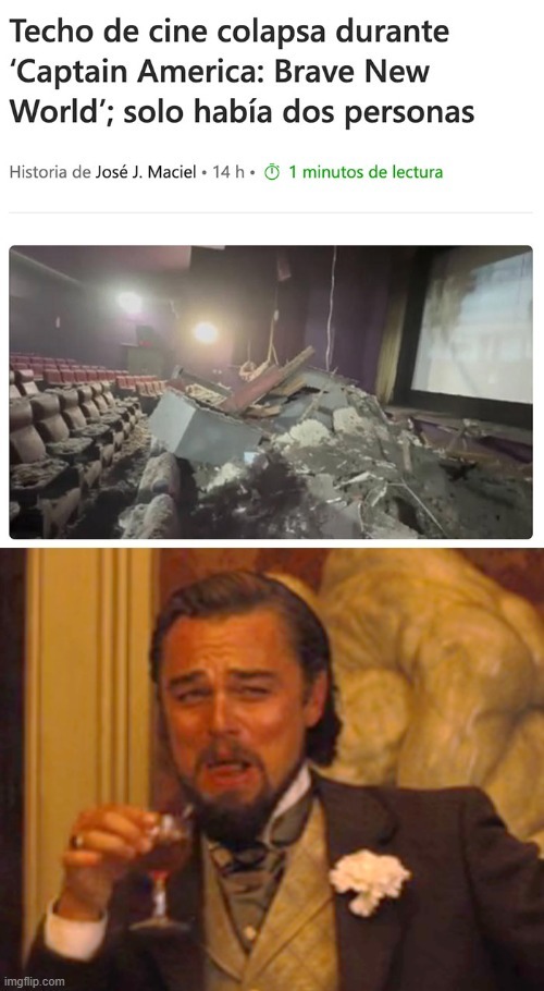 Se cae el techo de un cine mientra se echaba Capitán america 4 y no pasa nada - meme