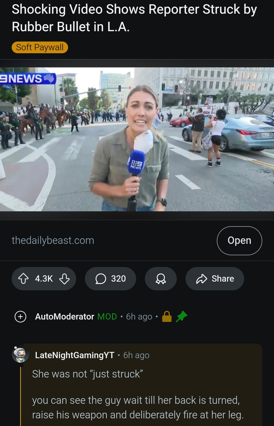 Reporter shot with rubber bullet in LA protests - meme