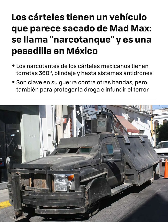 El narco se armó un tanque salido de Mad Max - meme