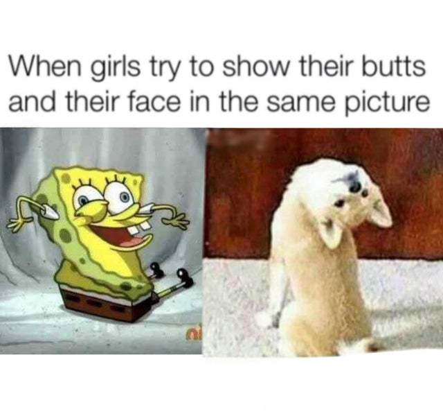 When girls try to show their butts and their face in the same picture - meme