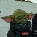 Baby Yoda on a wall