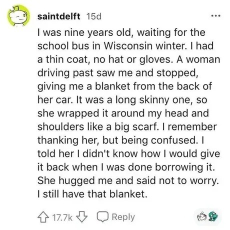Wisconsin winter, age 9, no gloves. A stranger gave me warmth and a life lesson - meme