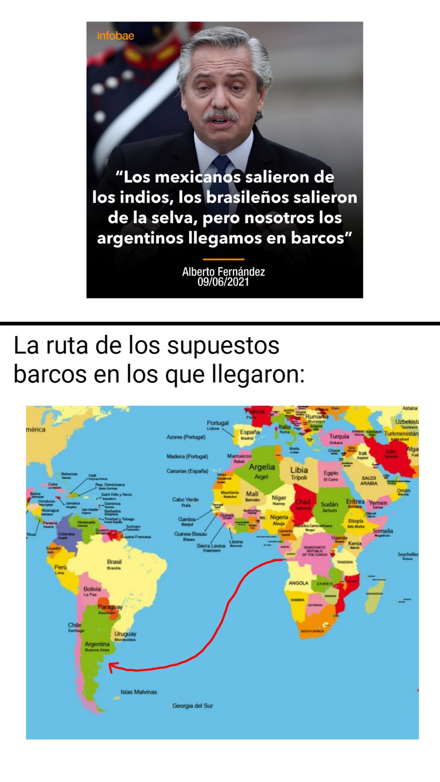 "Pero nosotros los argentinos llegamos en barcos" - meme