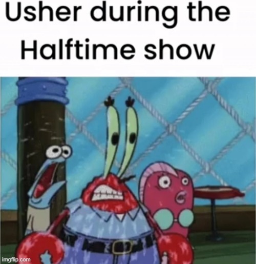 Usher sweating at the halftime show - meme