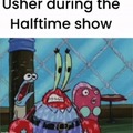 Usher sweating at the halftime show