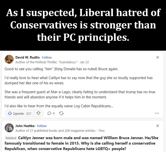 Caitlyn was a beautiful woman and hero... until she backed Trump. Now Libs hate him. - meme