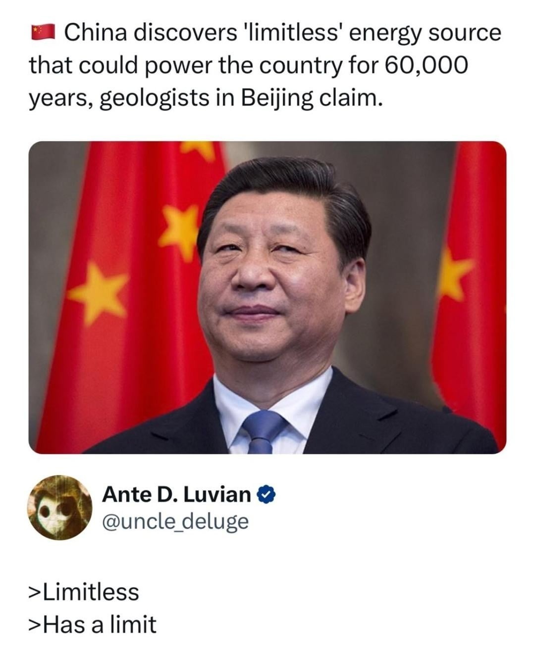 China finds limitless energy source that’s... limited - meme