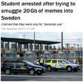 Student arrested after trying to smuggle 20Gb of memes into Sweden