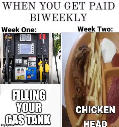 Getting paid biweekly be like: rich one week, broke the next - meme