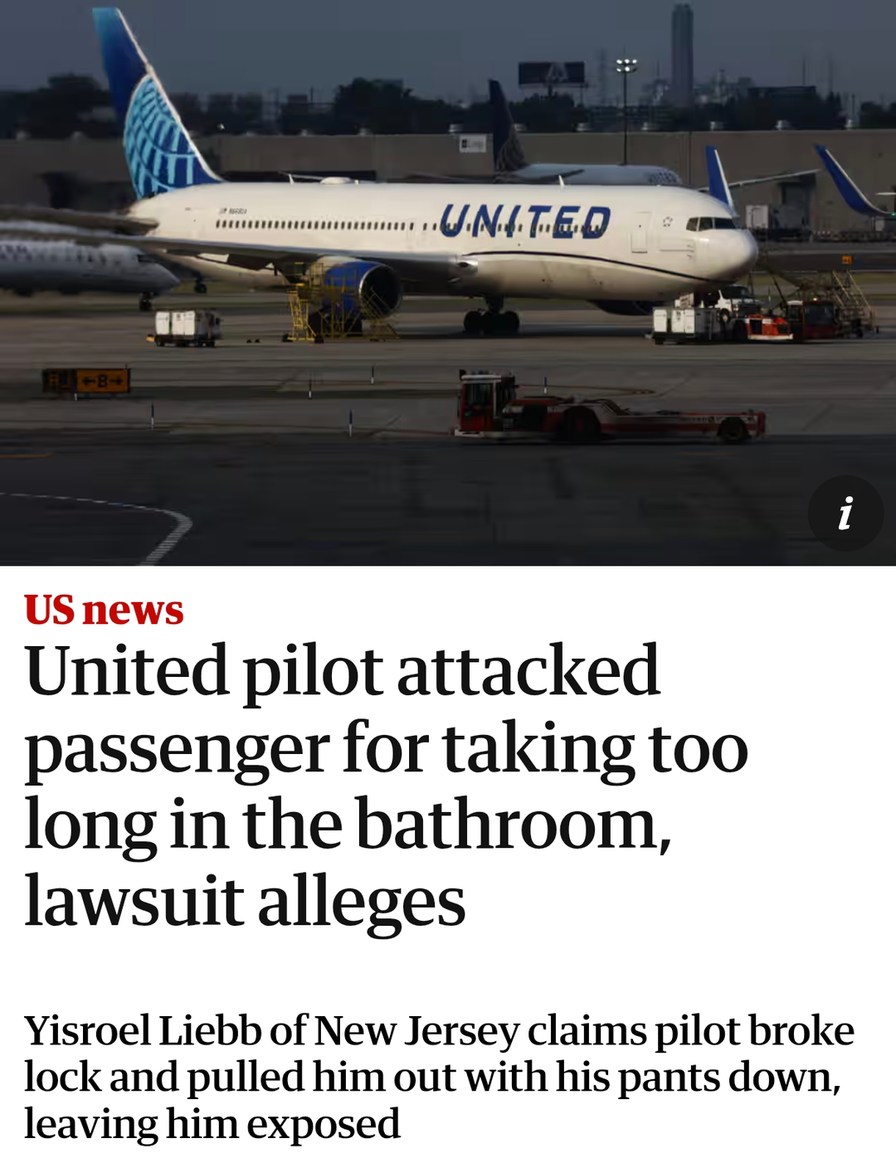United pilot yanks man out the bathroom mid-poop. Lawsuit unlocked - meme