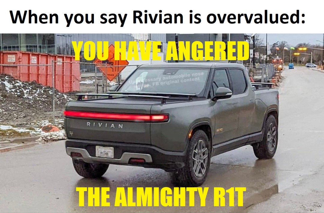 Chill, it's just a front/rear swap. Rivians (probably) won't kill you by themselves. - meme