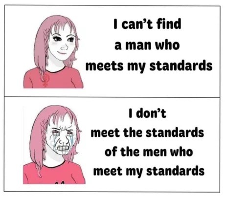 dating standards be like: impossible vs incompatible - meme