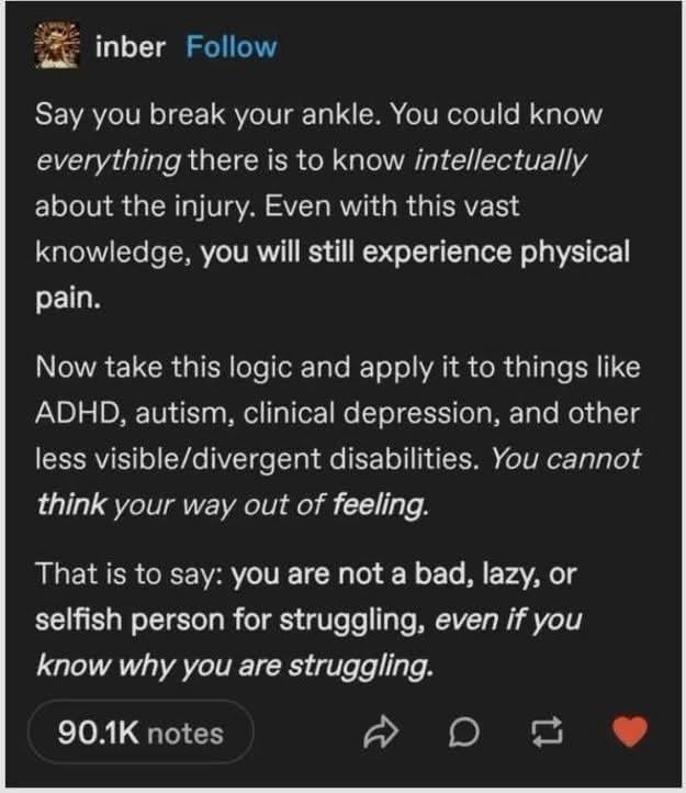 You can't logic your way out of pain, no matter how smart you are - meme