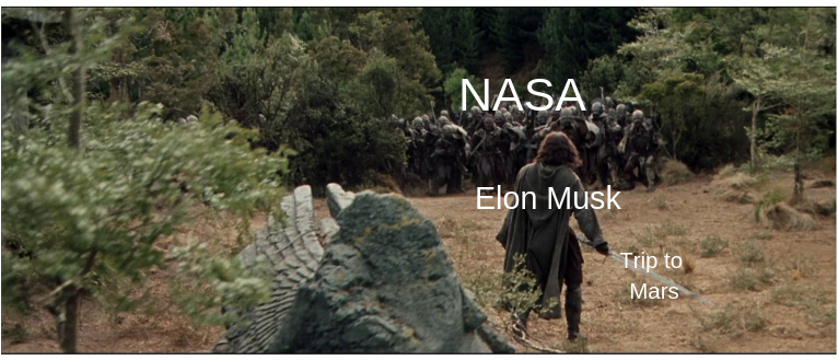 Elon Musk's going to clobber NASA with his Mars rocket. - meme