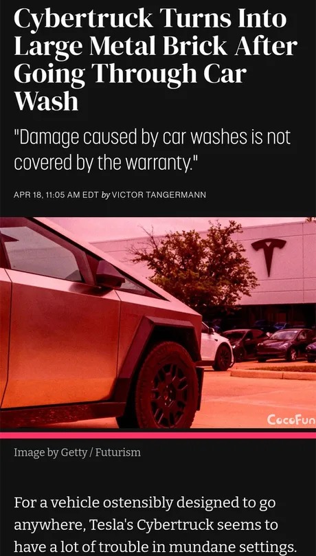 Tesla Cybertruck problems with car wash - meme