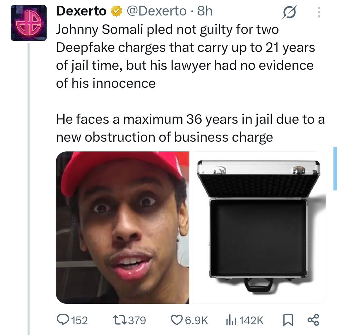 Johnny Somali hit with deepfake charges and no backup plan - meme