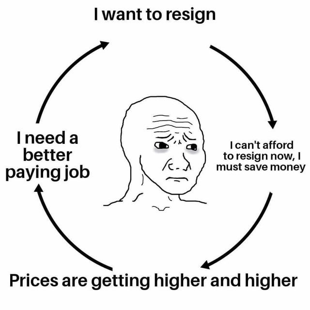 Me: I should quit. Also me: rent is due in 3... 2... 1... - meme