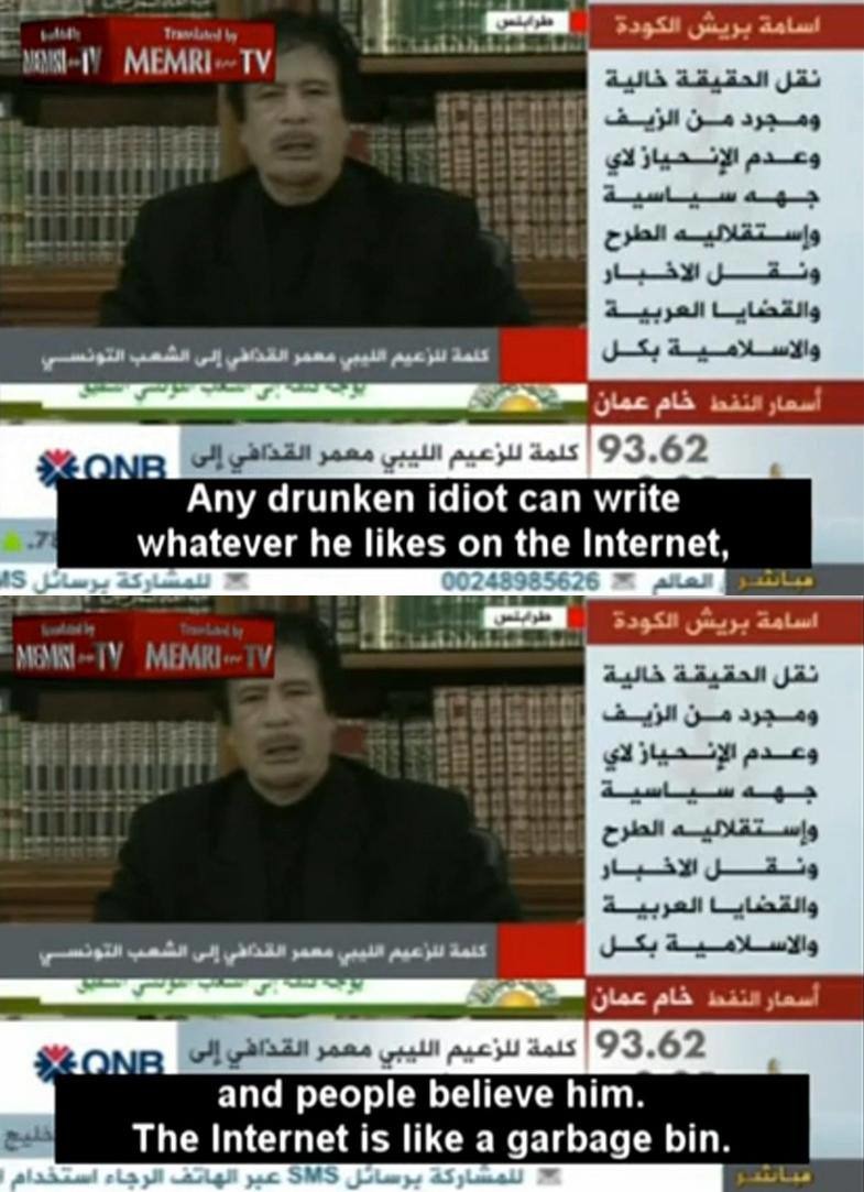 Gaddafi spitting facts - meme