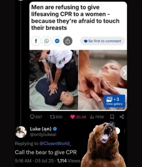 Men scared of CPR like it's a horror movie - meme