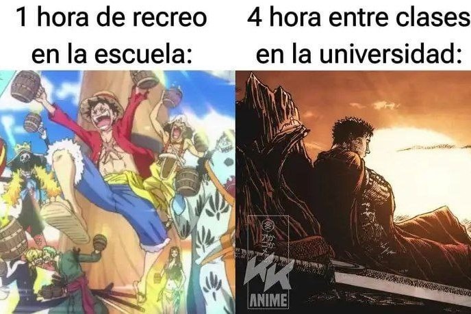 Recreo en el colegio vs en la uni - meme