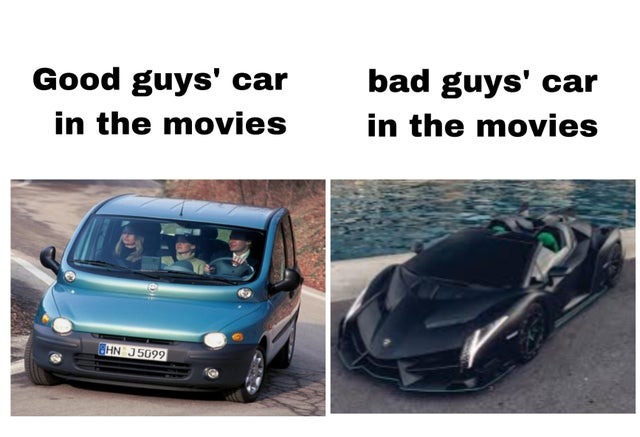 Bad guys car in the movies - meme