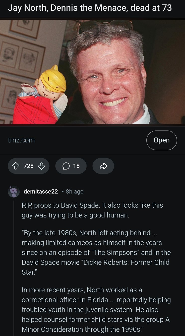 Dennis the Menace actor passed. Turns out he was a real one IRL - meme