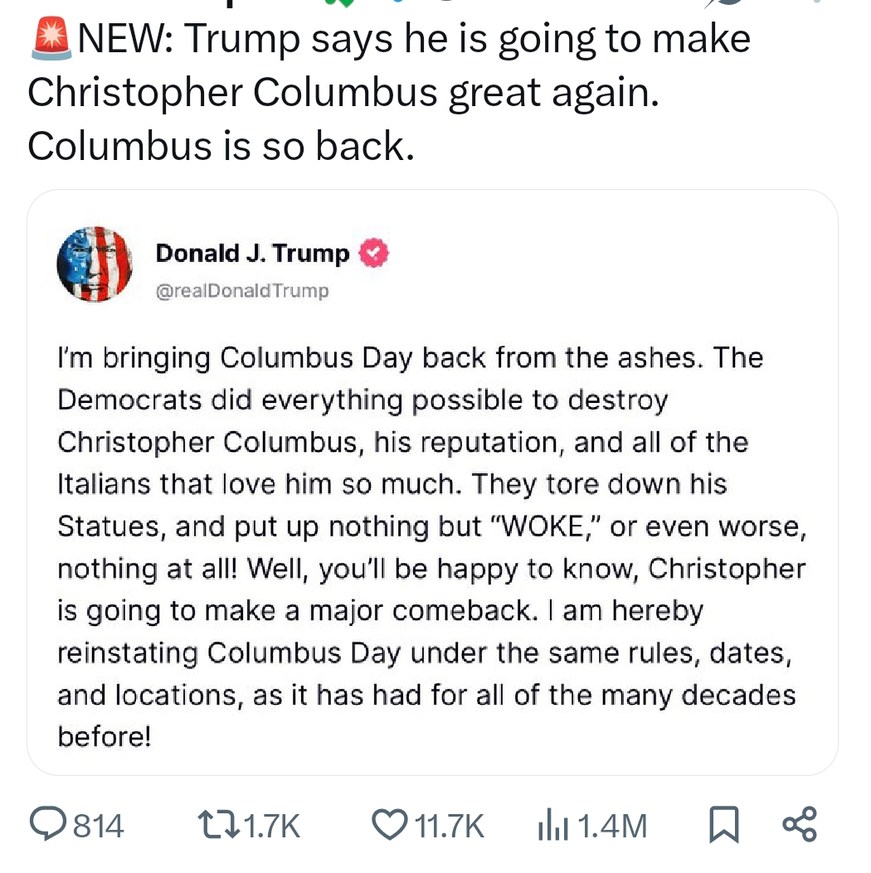 Trump says Columbus is making a comeback like it's a movie reboot - meme