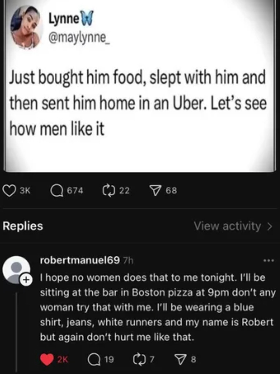 She flipped the script: food, fun, Uber home — men are shook - meme