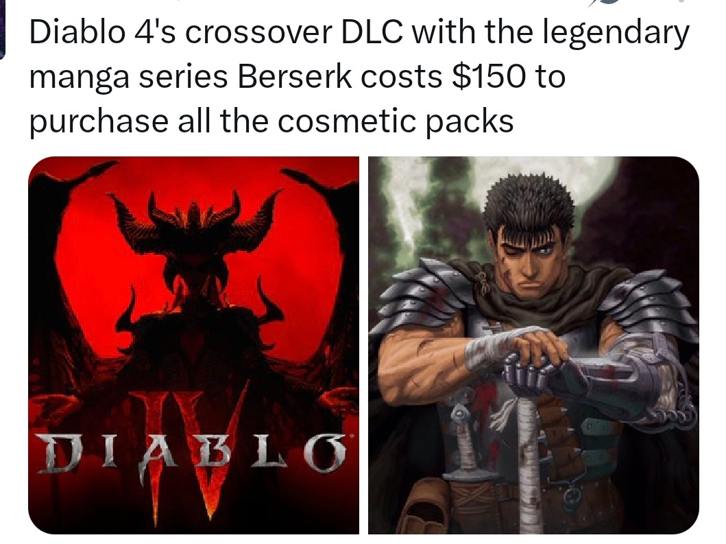 Diablo 4 x Berserk DLC costs $150 and fans are raging - meme
