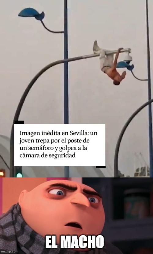 HOmbre sube a poste y golpea camara - meme