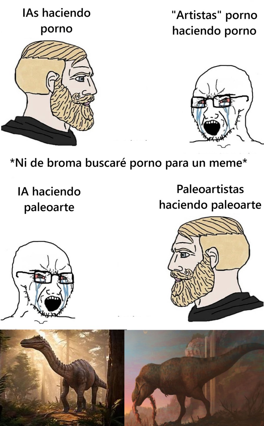 El paleoarte de IA son monstruos sacados de los sueños de lovecraft. Y no hay excusa, porque el puto chiste del paleoarte es que sea cientificamente fiel a la realidad - meme