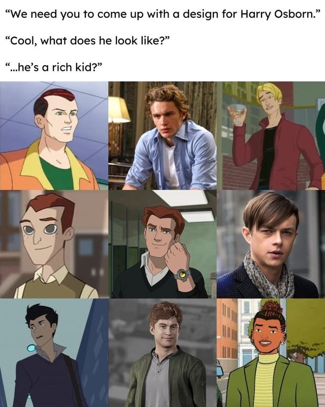 Design Harry Osborn? Easy. Make him rich and permanently stressed - meme