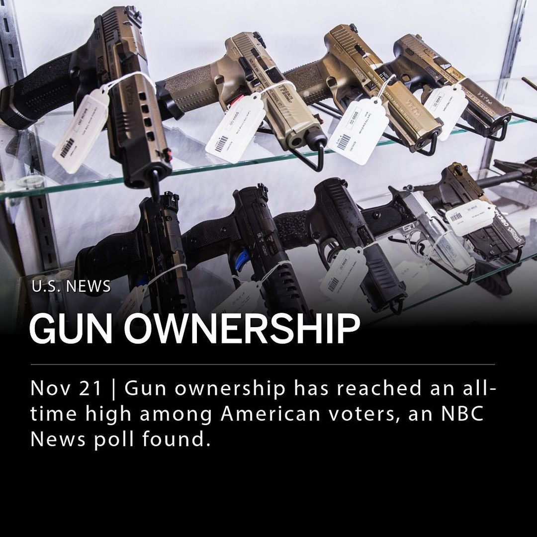 A poll that has been conducted by NBC News since 1999, found that gun ownership reached an all-time high among American voters in November of 2023z - meme
