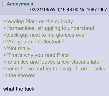 Reading Plato on the subway - meme