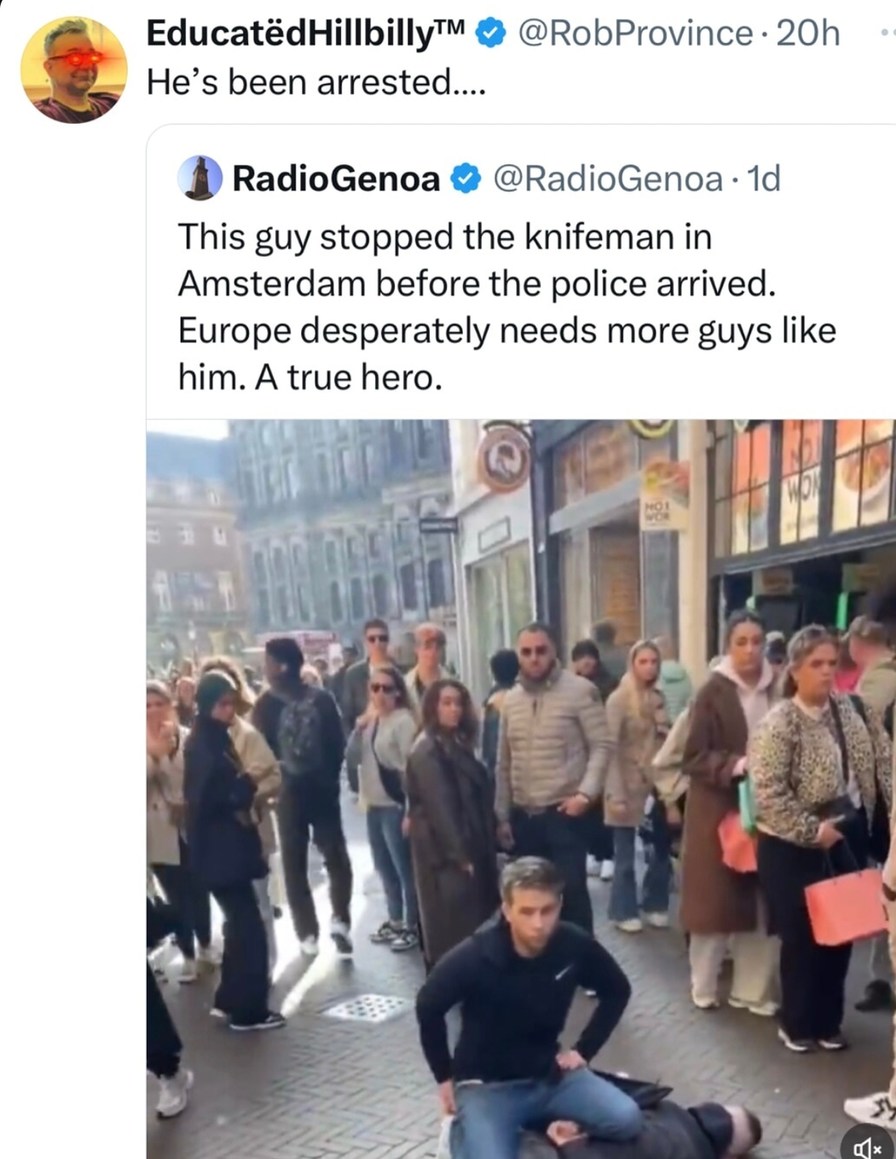 Dude stopped a knifeman and still got arrested, classic Europe - meme