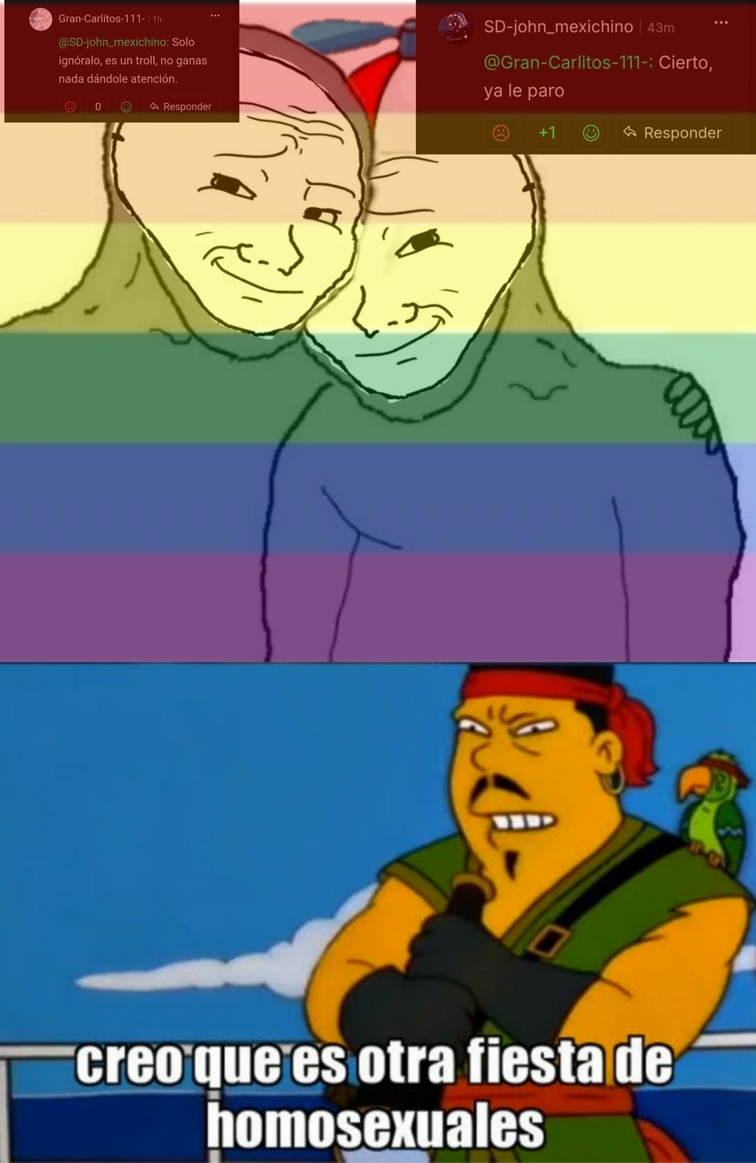 Downs especialitos antibardo dándose palmaditas, nada nuevo de homodroid - meme