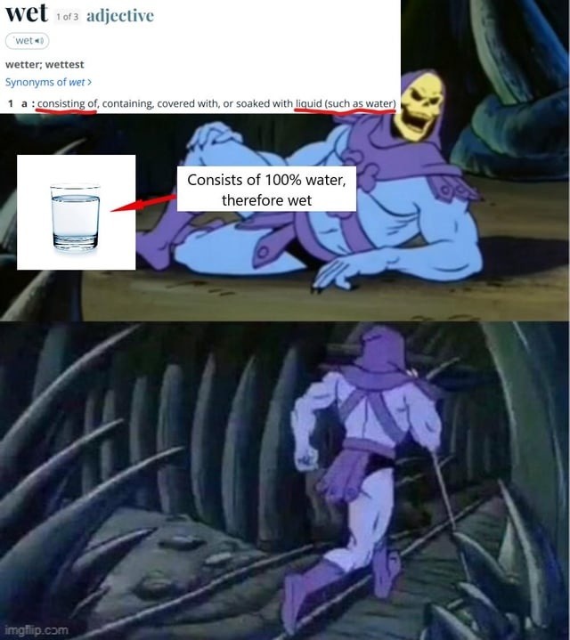 it’s wet cause it’s water cause it’s wet cause it’s water - meme