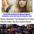 Feminist teaches husband about consent, now she has to beg for sex
