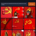 mono tomando coca cola mientras de fondo esta la bandera de la union sovietica