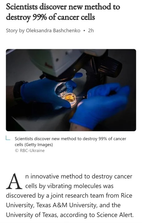 Scientists discover new method to destroy 99% of cancer cells - meme