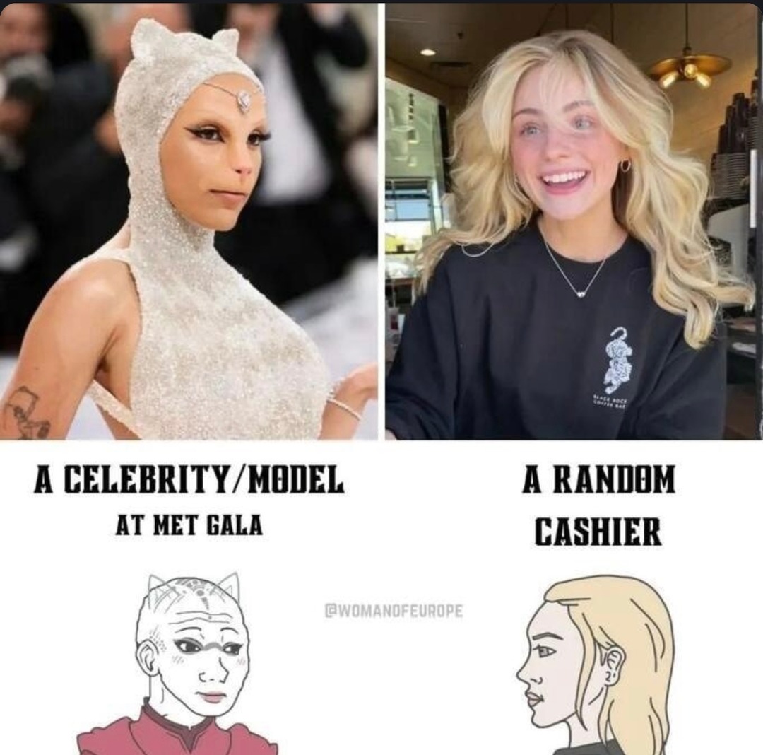 Met Gala cashier spotting a celeb out of context - meme