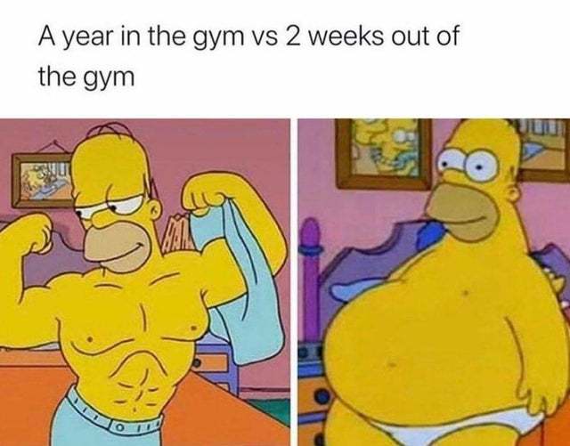A year in the gym vs 2 weeks out of the gym - meme