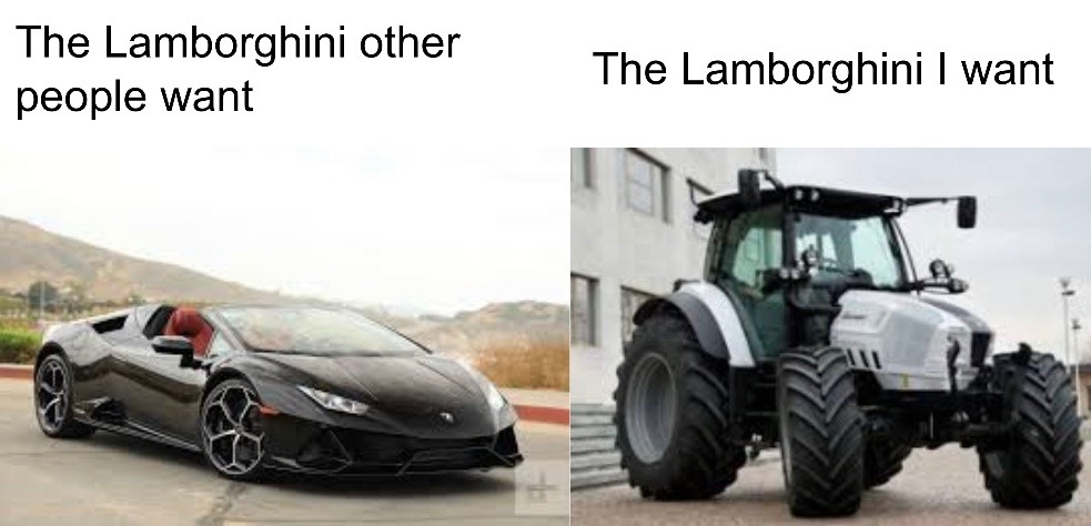 The best part is that the tractors are more profitable than the cars. - meme