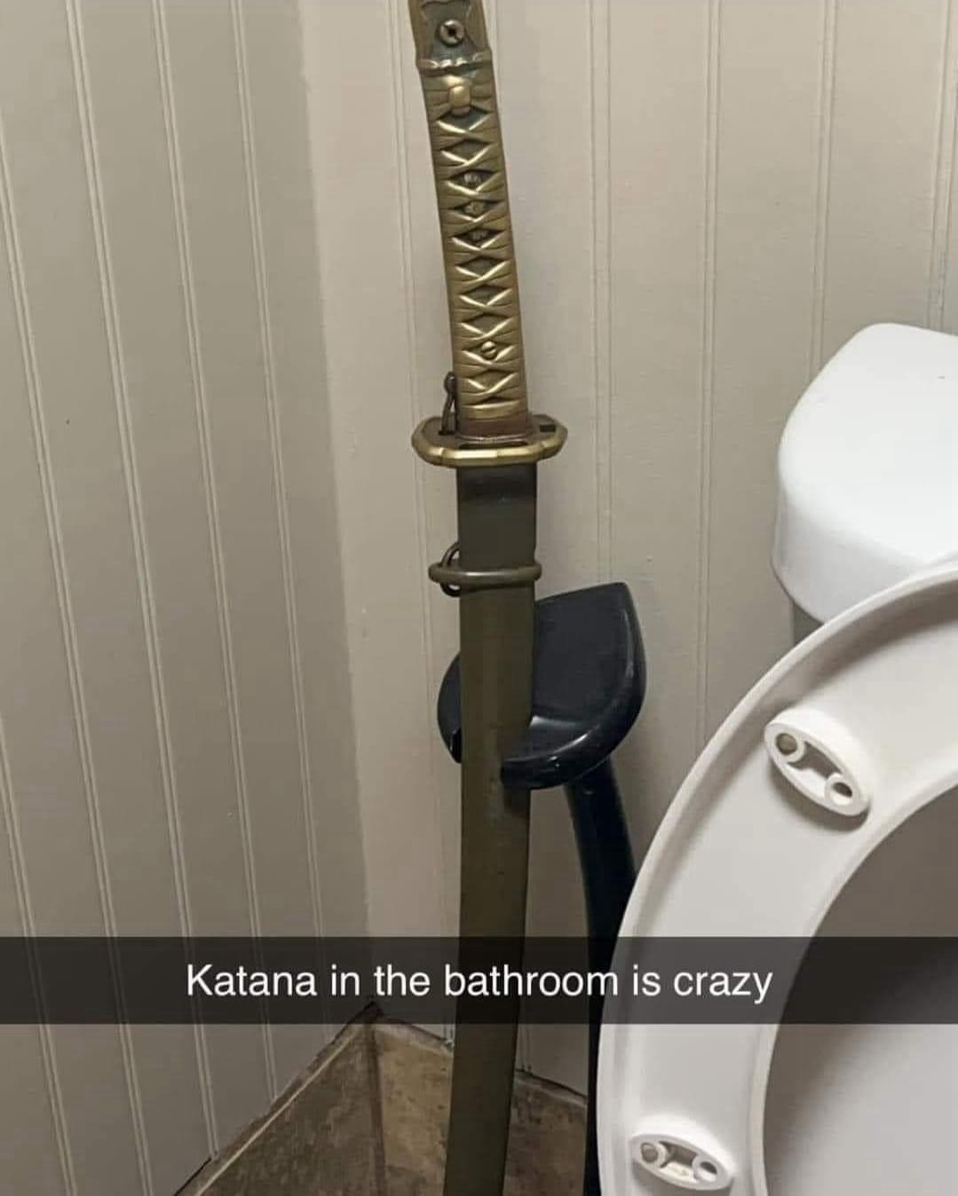 A katana in the bathroom is wild even for anime guys - meme