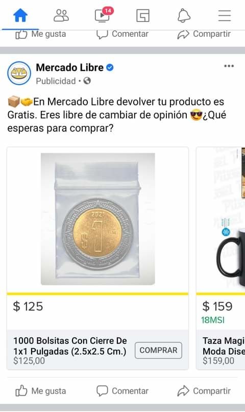 Jaja WTF un peso mexicano cuesta 125 pesos en MercadoLibre XD? - meme