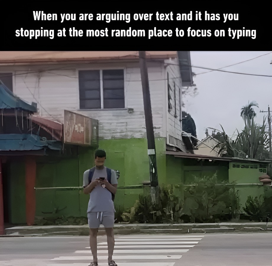 Typing on your phone and not giving a damn where you are - meme