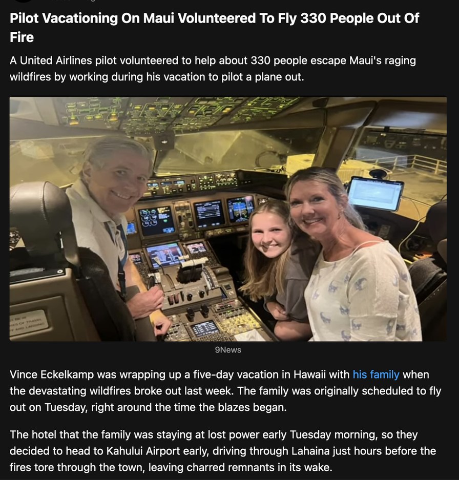 Pilot Vacationing On Maui Volunteered To Fly 330 People Out Of Fire - meme