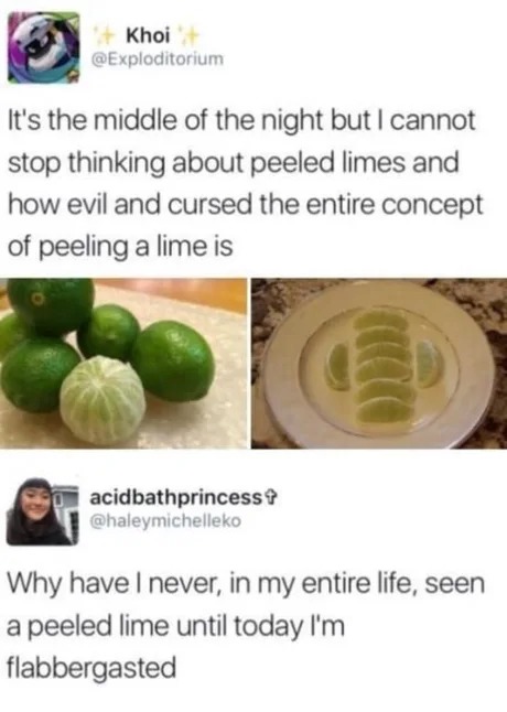 Cursed peeled lime - meme